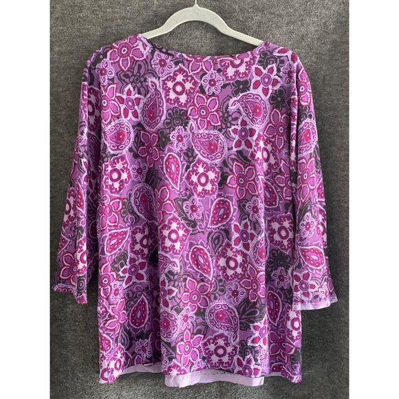 Woman August Silk Purple Paisley Floral Blend Pullover  3/4 Sleeve 3X - Picture 7 of 8